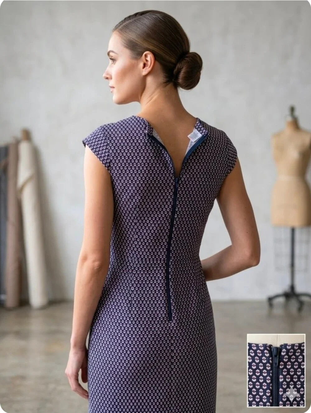 J.Crew Cap Sleeve Matelasse Sheath Dress Navy Red Geometric Dot Lined Size 00